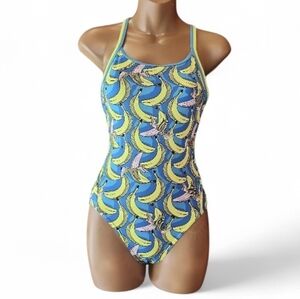 Funkita Blue Neon Yellow Banana Print Beach Pool One-Piece Swimsuit XS